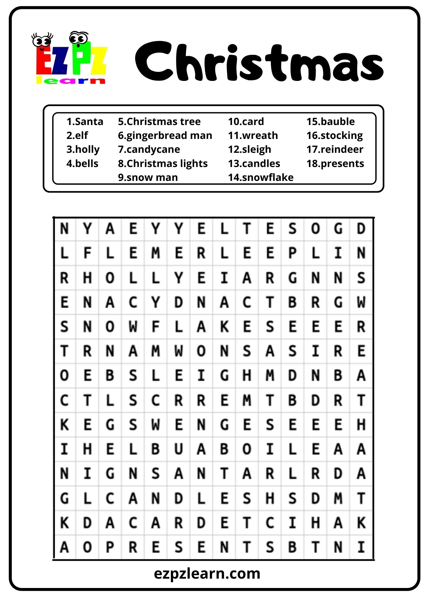 Christmas Holiday Word Search